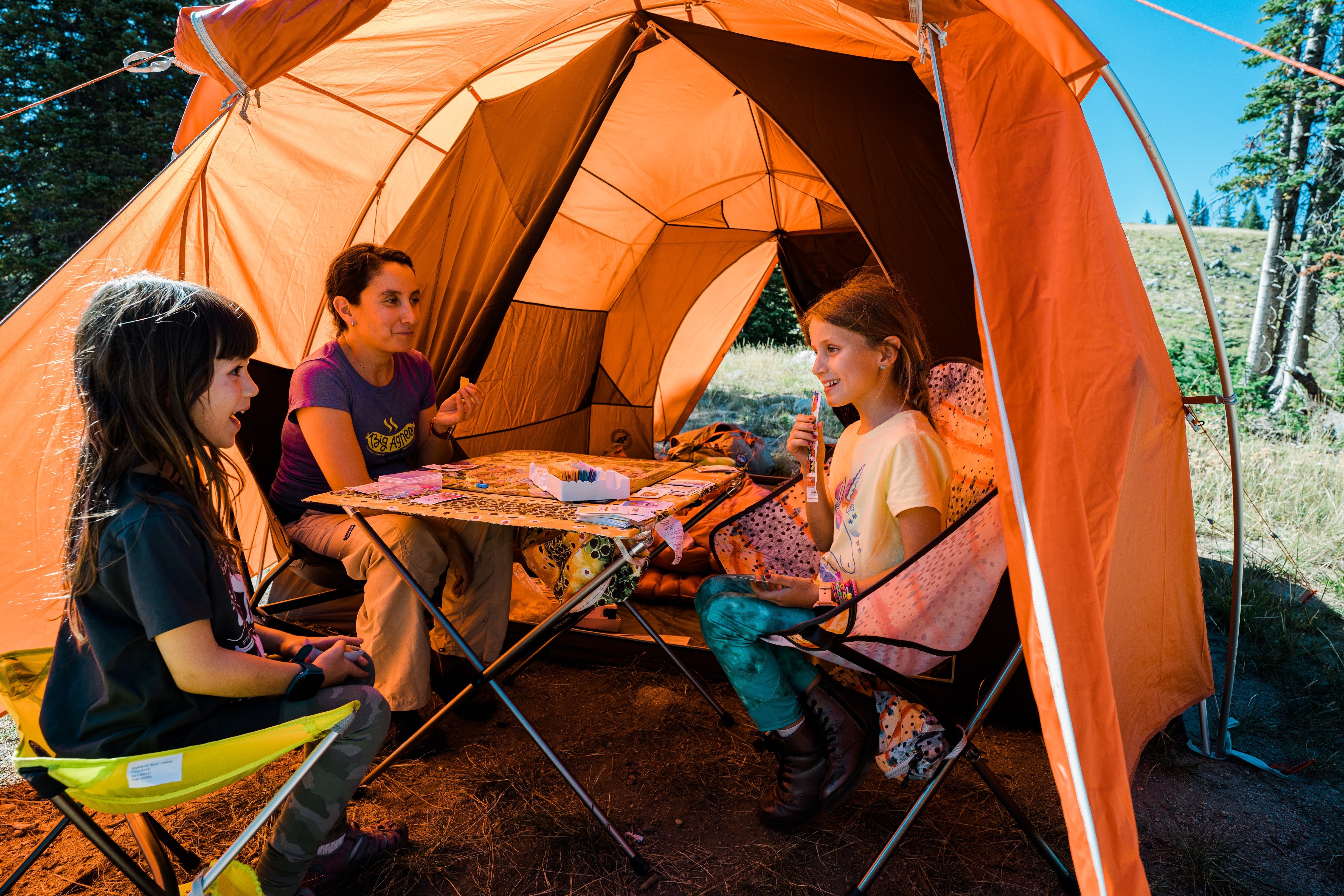 kids playing in a tent