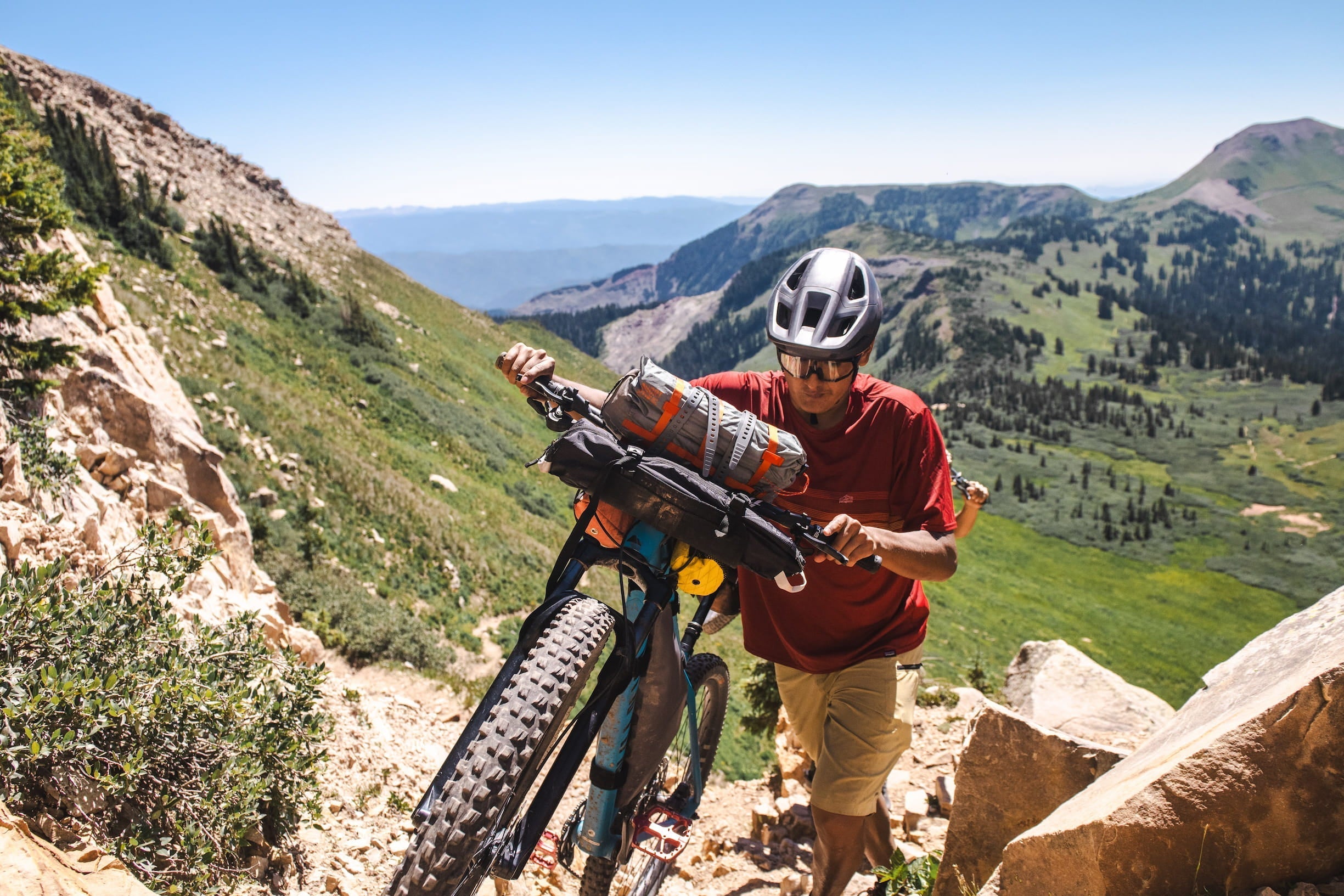 Bikepacking up a steep hill