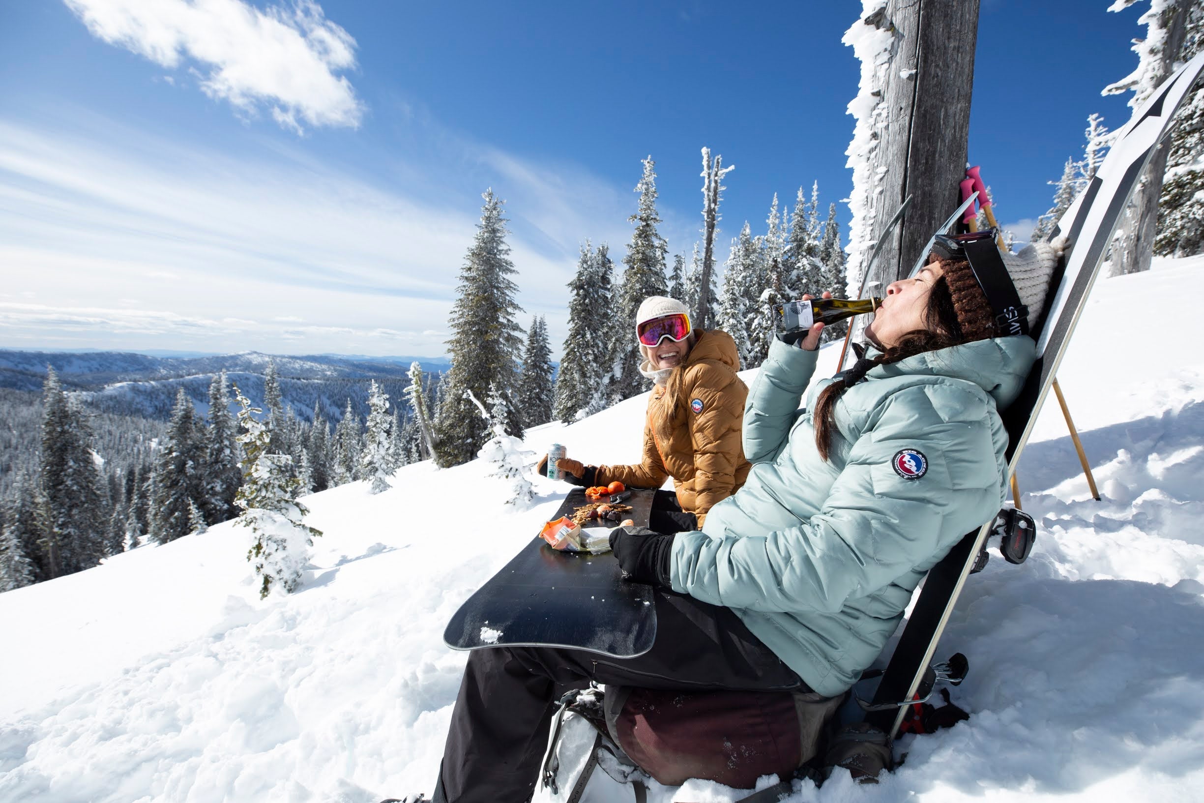 Beverage break in the backcountry with Luna Jackets