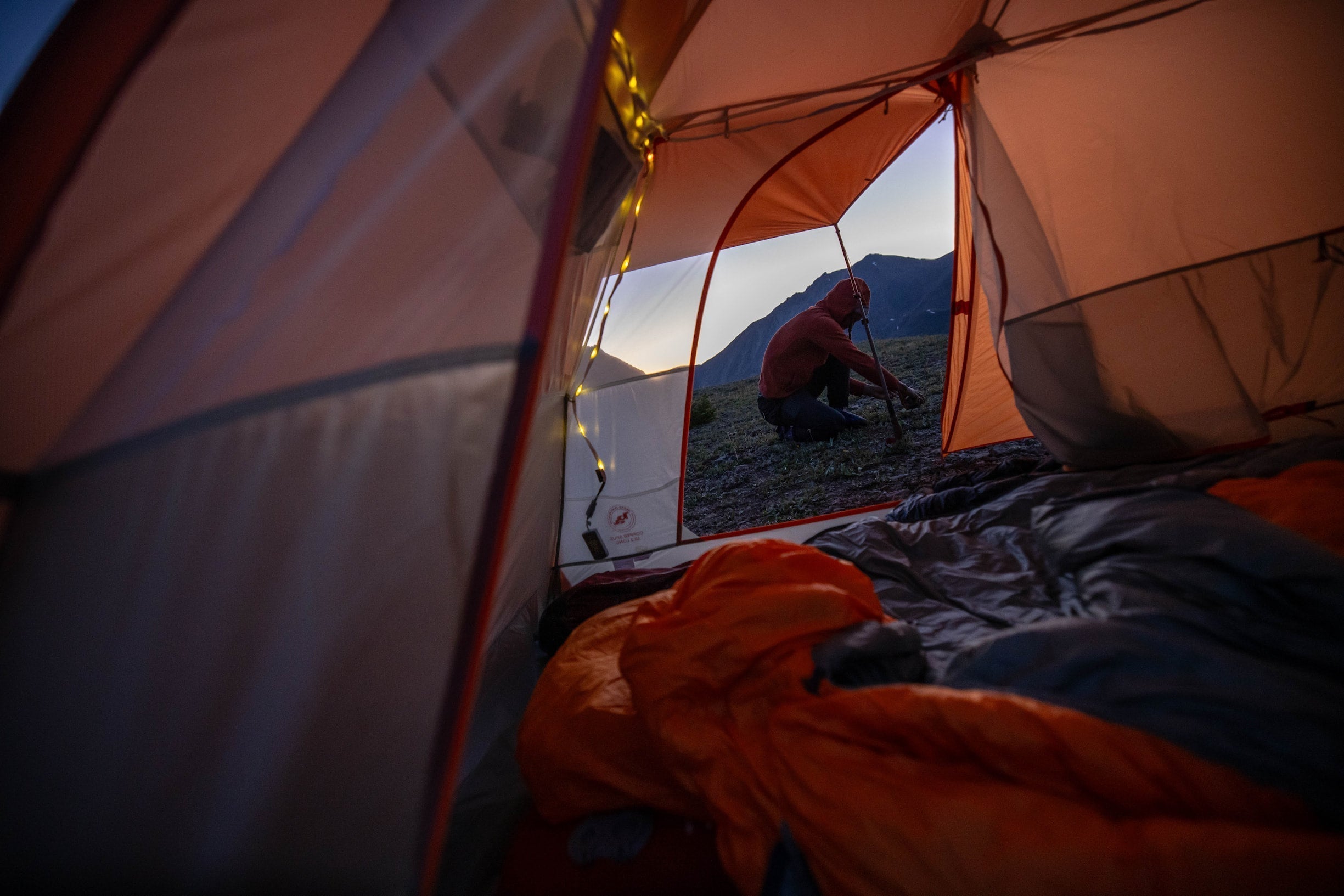 Sitting outside a copper spur tent in the morning