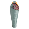 Gray sleeping bag with colorful interior on a white background