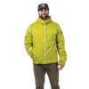 A man wearing a lime green M’s Barrows Jacket with a front zipper and brown trousers.