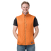 Man wearing an orange vest with a brand logo on a white background
