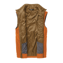 Brown and orange vest with a visible brand label on a white background