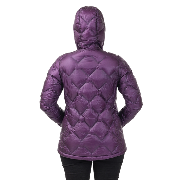 Purple quilted jacket on a white background