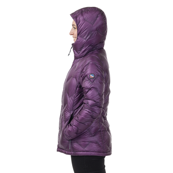 Purple insulated jacket with a brand logo on a white background