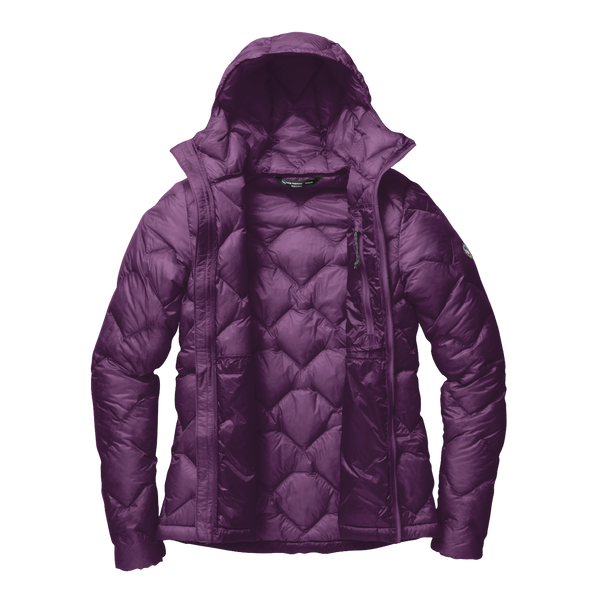 Purple quilted jacket on a white background