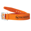 Orange belt with metal buckle and Big Agnes logo on a white background