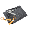 Folded gray Copper Spur UL1 Bikepack Footprint with orange and silver straps on a white background