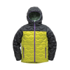 Kids’ Ice House Jacket in Grenoble Green, Jet Black, and Granite Green, featuring a durable quilted design with a hood and purple zipper accents.