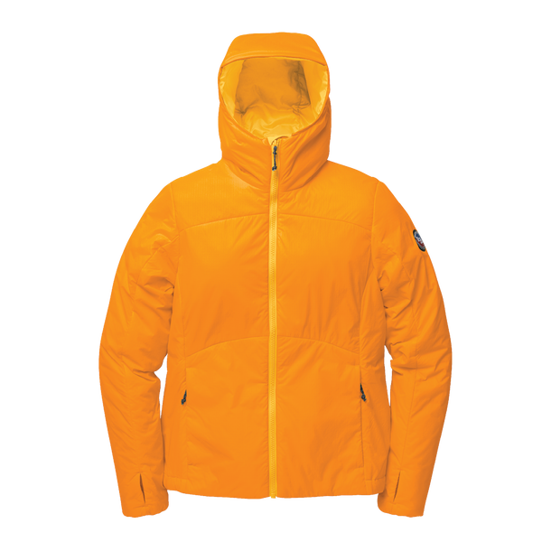 Orange jacket with a hood on a white background