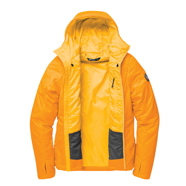 Orange jacket with a hood on a white background