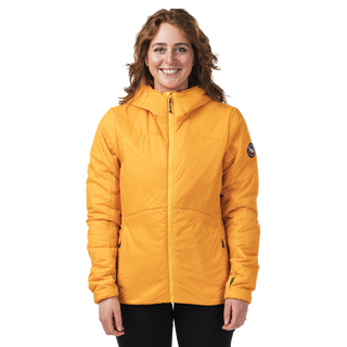 Person wearing a yellow jacket on a white background