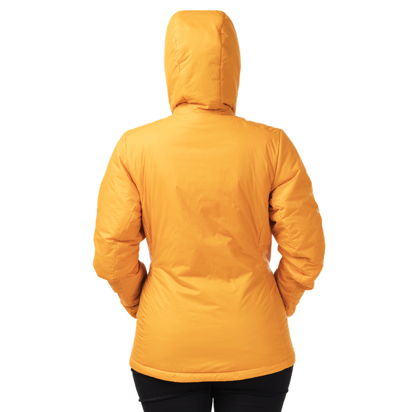 Yellow puffer jacket on a white background