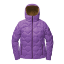 Purple quilted jacket with a hood on a white background