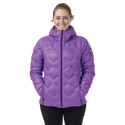 Person wearing a purple quilted jacket on a white background