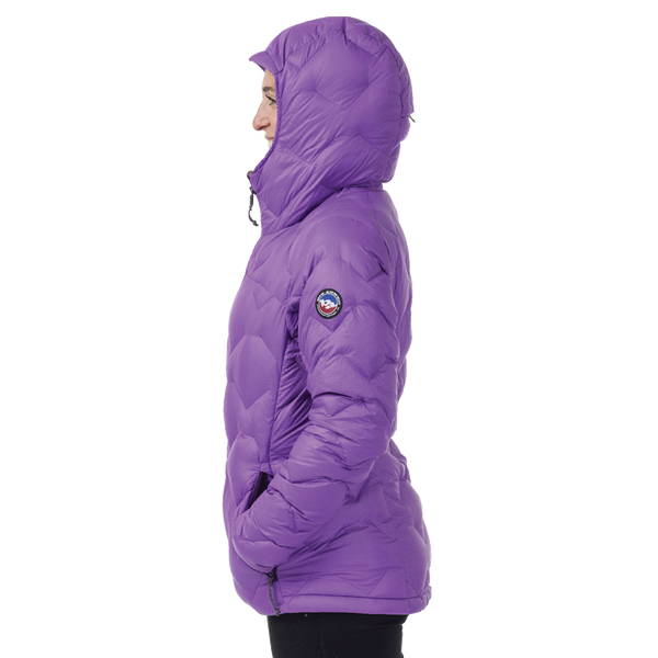 Purple jacket with a brand logo on a white background