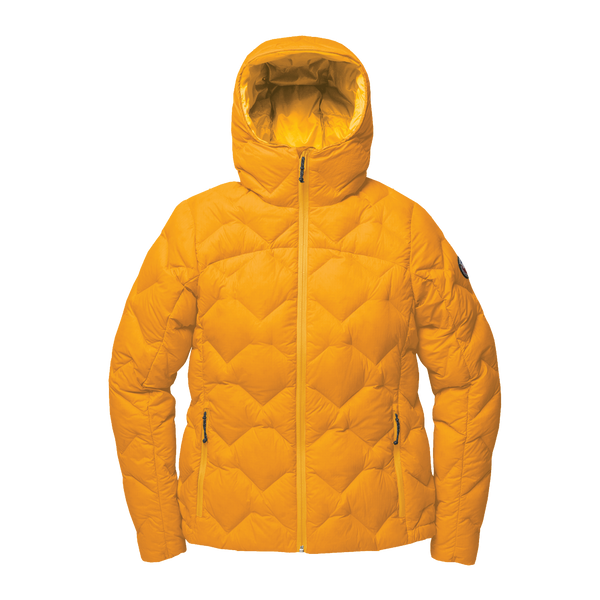 Yellow quilted jacket on a white background