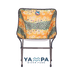 Folding chair with a colorful pattern on a white background, featuring the Yampa River Fund logo.