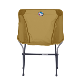 Brown camping chair with a logo on a white background