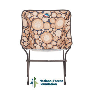 Chair with wood patterned cover and National Forest Foundation logo on a white background
