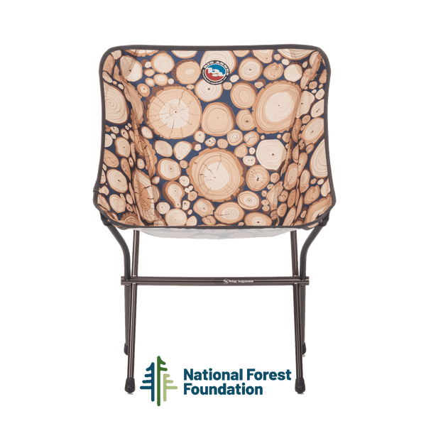 Chair with wood patterned cover and National Forest Foundation logo on a white background