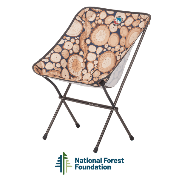 Folding chair with wood pattern and National Forest Foundation logo on a white background