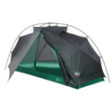 Green and gray tent with a logo on a white background