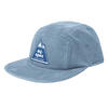 Blue corduroy cap with a logo on a white background