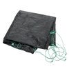 The Big Agnes Sarvis VST 3 Footprint, a black tent floor with attached green cords, is displayed against a plain white background.