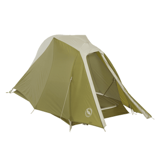 Green and beige tent with a visible brand logo on a white background