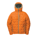 Orange quilted jacket on a white background