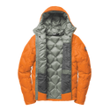 Orange and gray quilted jacket on a white background