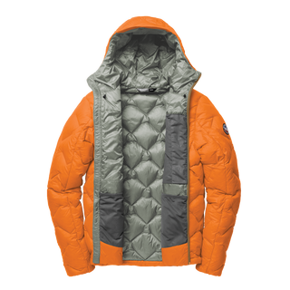 Orange and gray quilted jacket on a white background