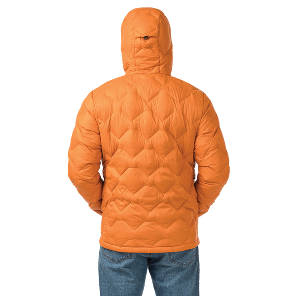 Orange quilted jacket on a white background
