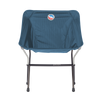 Blue camping chair with a logo on the backrest against a white background