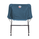 Blue camping chair with a logo on the backrest against a white background