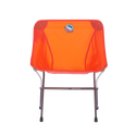 Orange folding chair with a logo on a white background