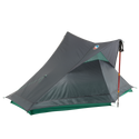 The Big Agnes String Ridge VST 1.5, a lightweight gray and green backpacking tent with an open entrance and trekking pole support, is shown on a white background—an ultralight, ideal shelter for your next outdoor adventure.