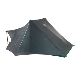 Dark gray tent with green accents on a white background