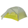 Green camping tent with a white background
