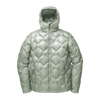 Quarry Big Agnes Europe M’s Zetto UL Jacket: a light gray, ultralight hooded puffer jacket with a diamond-quilted pattern, 850 fill power down, and a full front zipper.