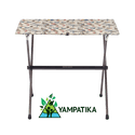 Portable folding table with a colorful top and Yampatika logo below on a white background