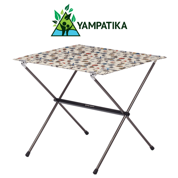 Portable folding table with patterned top on a white background, featuring Yampatika brand logo.