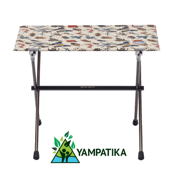Portable folding table with floral pattern on a white background, featuring Yampatika brand logo.